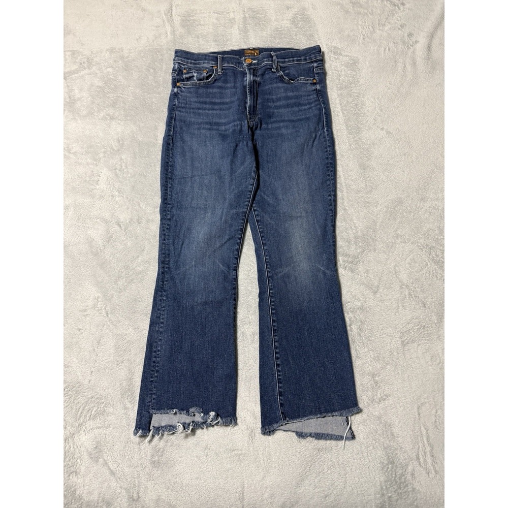 Mother The Insider Crop Step Fray In Teaming Up Dark Wash Bootcut Jeans Sz 32